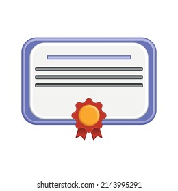 Vector certificate icon. Achievement, award, grant, diploma concepts. 3d vector illustration.