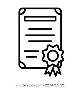 Vector certificate icon. Achievement, award, grant, diploma concept. Modern sign, linear pictogram, object, outline symbol, simple thin line icon. Eps 10