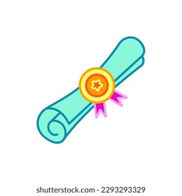 Vector certificate icon. Achievement, award, grant, diploma concepts. Premium quality graphic design elements. Modern sign, color pictogram, object, simple flat icon
