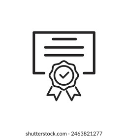 Icono de certificado de Vector. Conceptos de logro, premio, subvención, diploma. Elementos de Diseño gráfico de calidad Premium. Signo moderno, pictograma lineal, objeto, símbolo de contorno, icono de línea fina simple