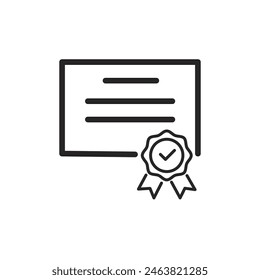 Vector certificate icon. Achievement, award, grant, diploma concepts. Premium quality graphic design elements. Modern sign, linear pictogram, object, outline symbol, simple thin line icon