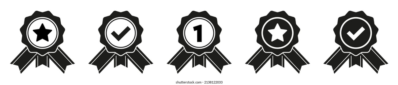 Vector Certificate Seal Collection. Medal with ribbons or Rosette set. Awards isolated on white.
