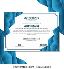 Vector certificate template. Creative certificate with clean and modern pattern,Vector illustration. Polygonal concept, gradient blue color. 
