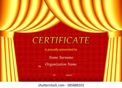 Vector certificate template with curtains.