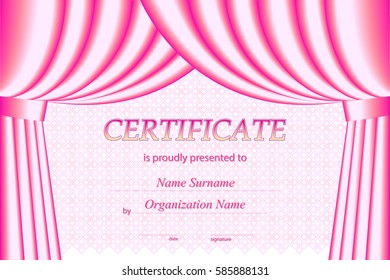 Vector certificate template with curtains.