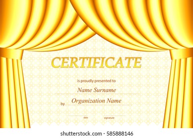 Vector certificate template with curtains.