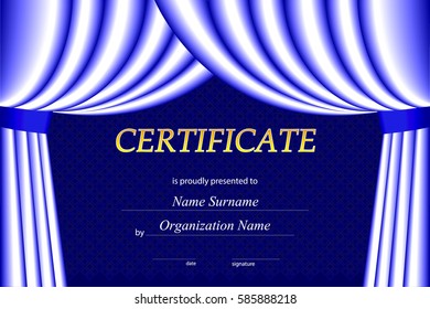 Vector certificate template with curtains.