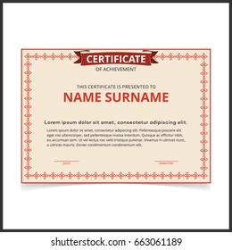 Vector certificate template with red borders.
