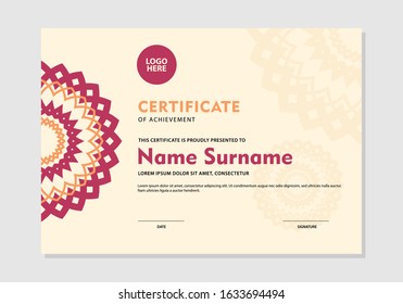 Vector certificate template with round ornaments and vintage color