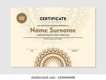 Vector certificate template with round ornaments and vintage color