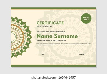 Vector certificate template with round ornaments and vintage color