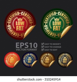 Vector : Certified Low Fat Infographics Peeling Sticker, Label, Icon, Sign or Badge