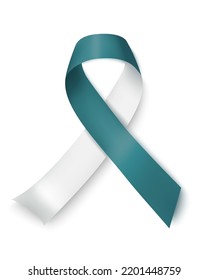Vector of the cervical cancer awareness tape. Realistic white and turquoise ribbon on a white background Design for a poster.