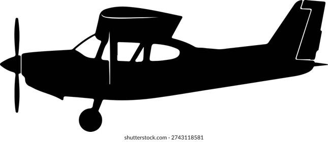 Vector Cessna airplane side view black and white silhouette illustrator
