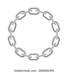 Vector chain curled into a circle, realistic. Isolated on white background