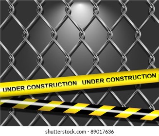 Vector chain fence with do not cross under construction yellow tape