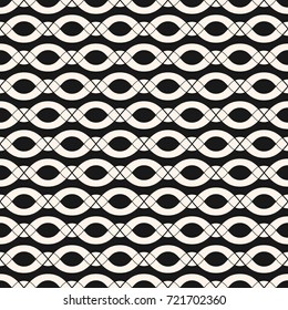 Vector chains pattern. Abstract geometric seamless texture with smooth wavy shapes, ovals, ropes, horizontal bands. Elegant monochrome background, repeat tiles. Stylish design for decoration, prints