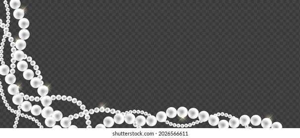 Vector chains of pearls, string beads on transparent background for poster, banner. Design element for luxury accessories