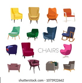 vector chair collection illustration.  furniture element set. modern contemporary home house decor. 