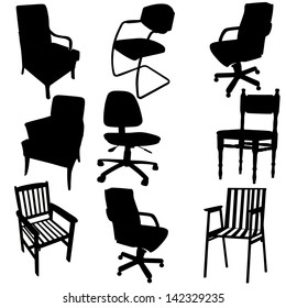 Vector Chair Set isolated on white background, black shilouette