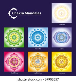 Vector Chakra Symbol Mandalas for Meditation  to Facilitate Growth and Healing