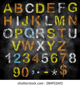 Vector chalk alphabet on blackboard