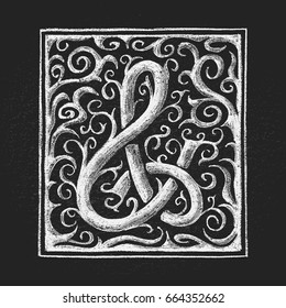 Vector chalk ampersand hand-drawn on grunge blackboard. Eps8. RGB. Global colors