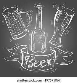 vector chalk beer on chalkboard background