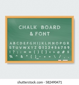 Vector Chalk Board And Chalk Font.