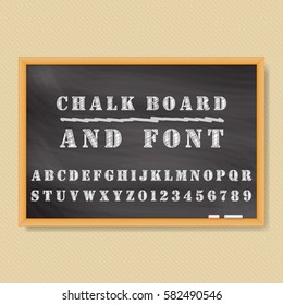 Vector Chalk Board And Chalk Font.