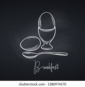 Vector chalk boiled egg. Blackboard concept breakfast for menu design. Retro style