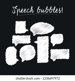 Vector chalk bubbles speech hand-drawn set. Pack of dialog windows