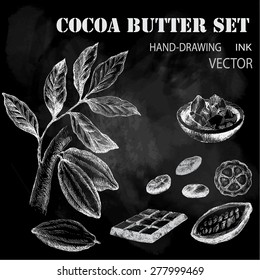 Vector chalk cocoa set on chalkboard background.
