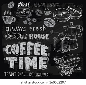 Vector Chalk Coffee On Chalkboard Background