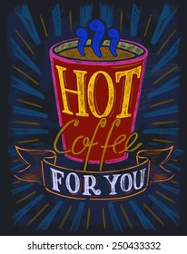 vector chalk coffee set on chalkboard background