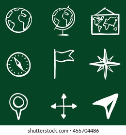 Vector Chalk Doodle Geography Icons Set