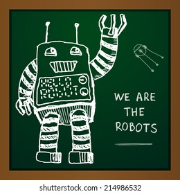 Vector chalk draw robot on blackboard. Eps10