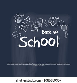 vector chalk drawing on blackboard with school supplies elements. vector illustration for back to school.