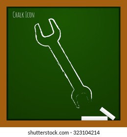 Vector chalk drawn doodle adjustable wrench icon on school board 
