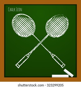 Vector chalk drawn doodle badminton icon on school board 