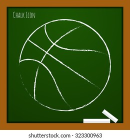 Vector chalk drawn doodle basketball icon on school board 