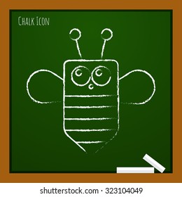 Vector chalk drawn doodle bee icon on school board 