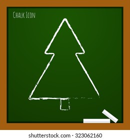 Vector chalk drawn doodle christmas tree icon on school board 