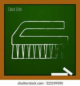 Vector chalk drawn doodle cleaning brush icon on school board 