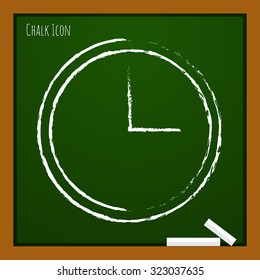 Vector chalk drawn doodle clock icon on school board 
