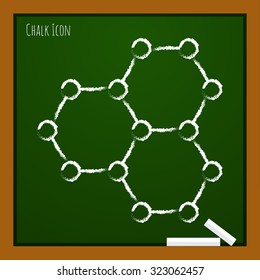 Vector chalk drawn doodle graphene icon on school board . Science illustration 