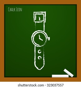 Vector chalk drawn doodle hand clock icon on school board 
