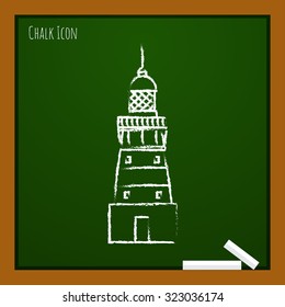 Vector chalk drawn doodle lighthouse icon on school board 
