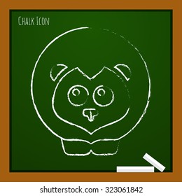 Vector chalk drawn doodle lion icon on school board 
