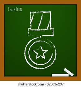 Vector chalk drawn doodle medal icon on school board . Winner award 